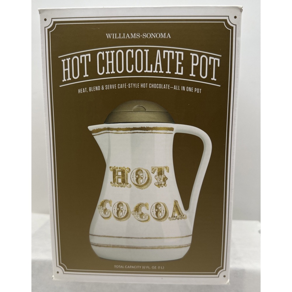 Williams Sonoma Chef'n Hot Chocolate Pot Cocoa Frother Ceramic Carafe 32oz NEW